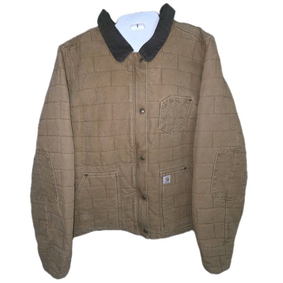 Carhartt Other - Carhartt Quilted Canvas Work Jacket Brown Corduroy Collar Mens XL